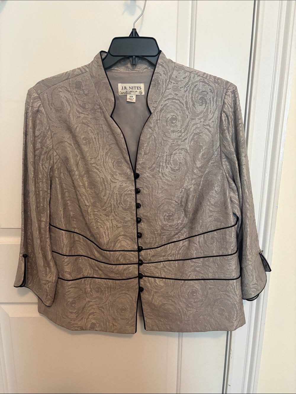 J.R. Nites Taupe Floral Jacquard Button-Front Women's Shirt